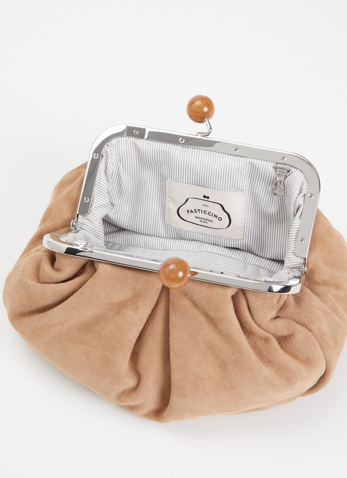 Max Mara Pasticcino Small clutch van lamssuède met afneembare schouderriem - detail 2 zand
