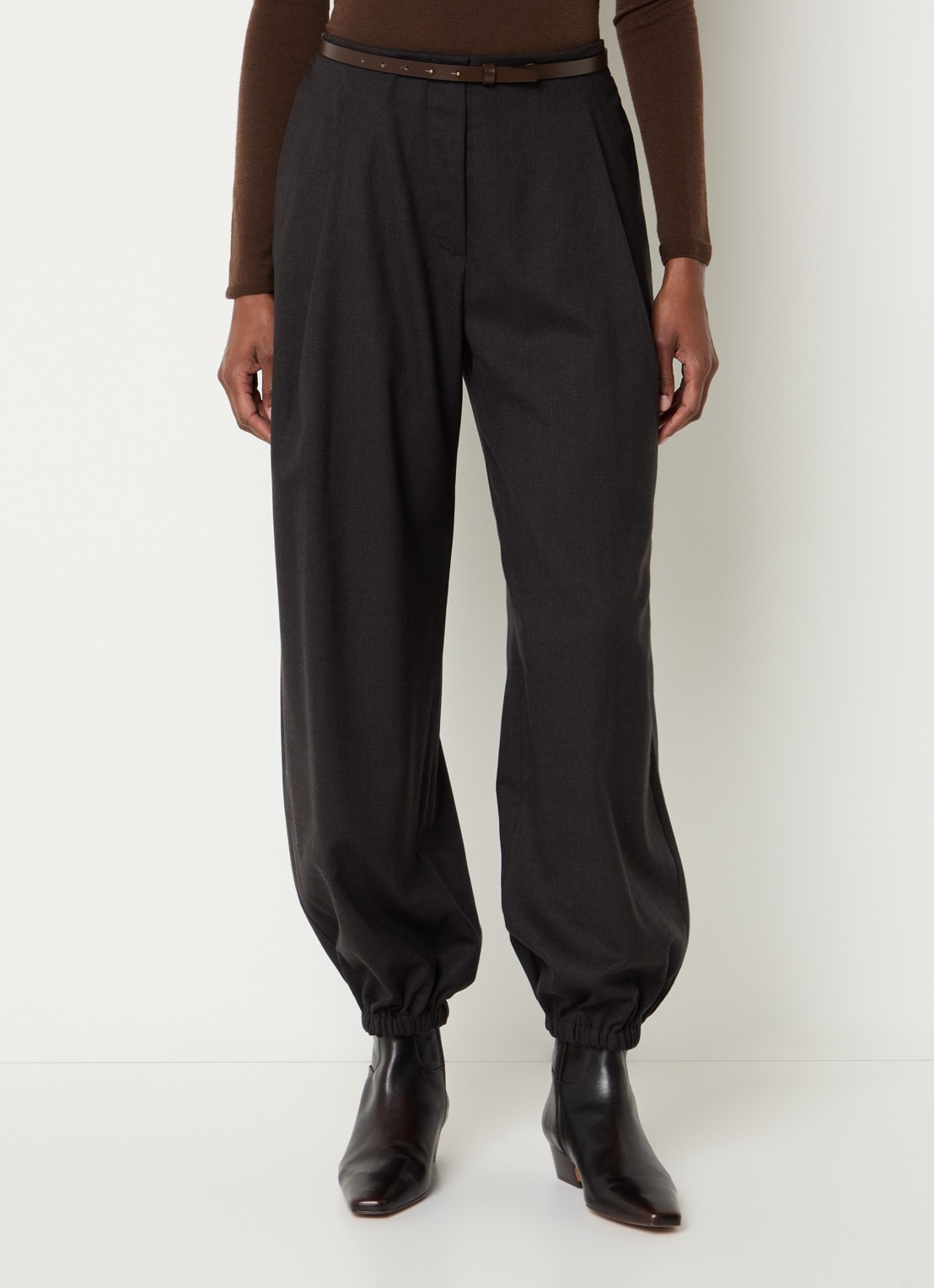 Max Mara Pergola high waist balloon fit pantalon van scheerwol - detail 4 donkerbruin