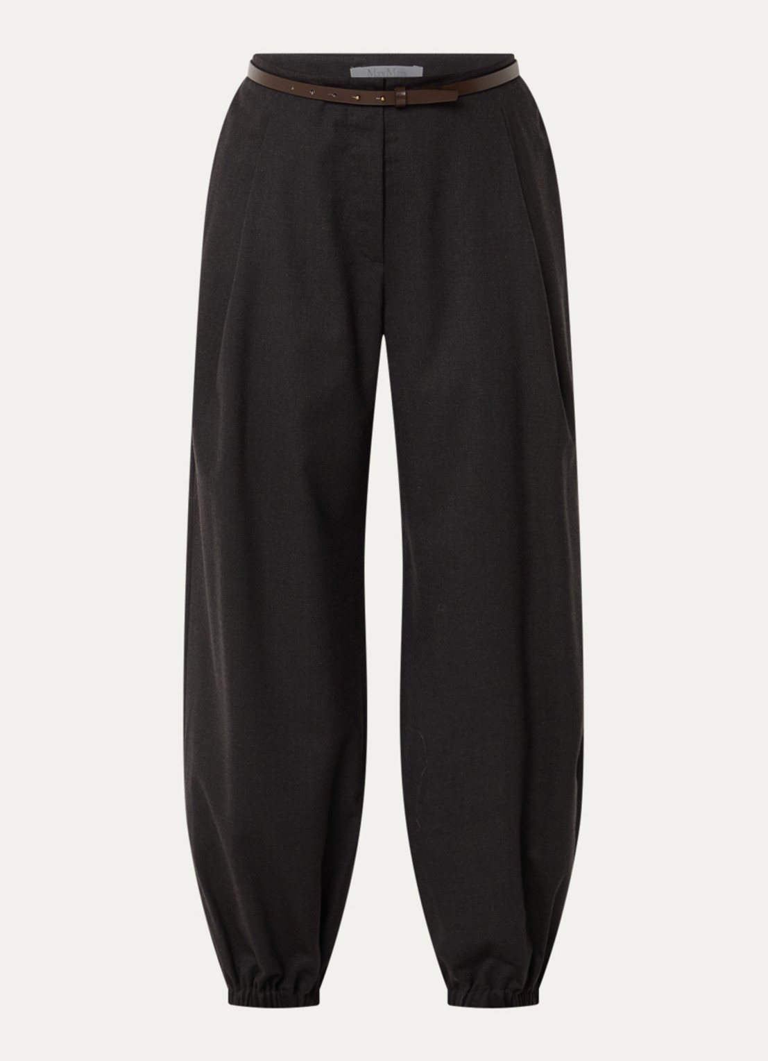 Max Mara Pergola high waist balloon fit pantalon van scheerwol - voorkant 2 donkerbruin