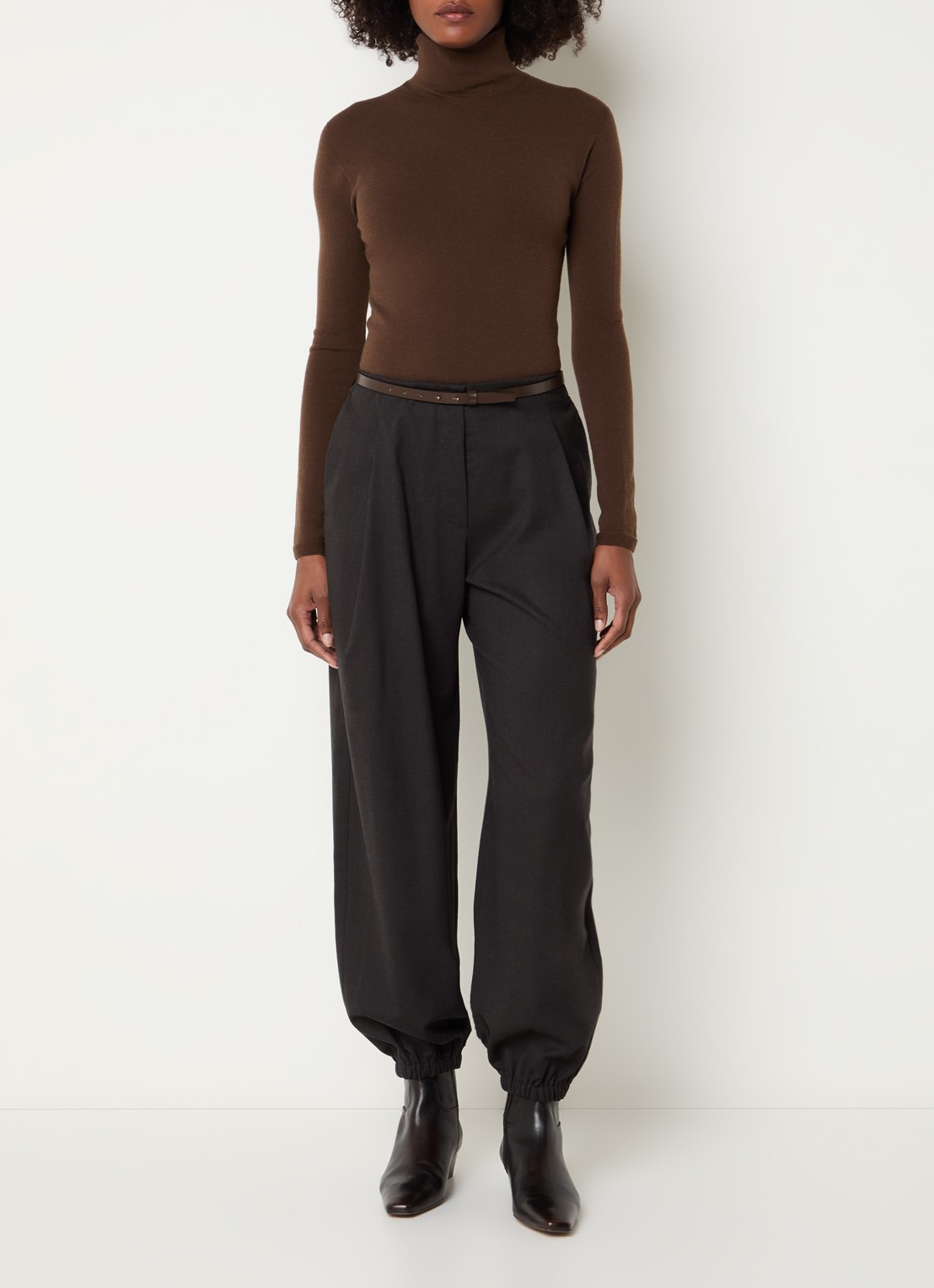 Max Mara Pergola high waist balloon fit pantalon van scheerwol - voorkant 3 donkerbruin