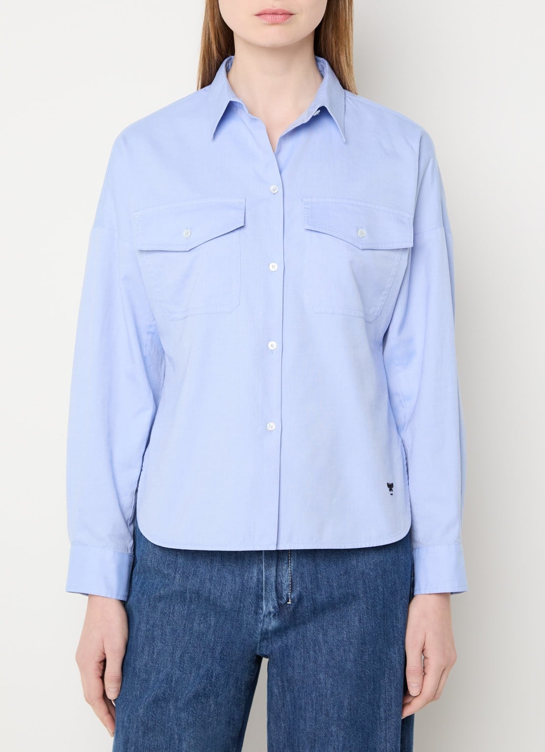 Max Mara Pesi blouse met borstzakken - detail 4 lichtblauw