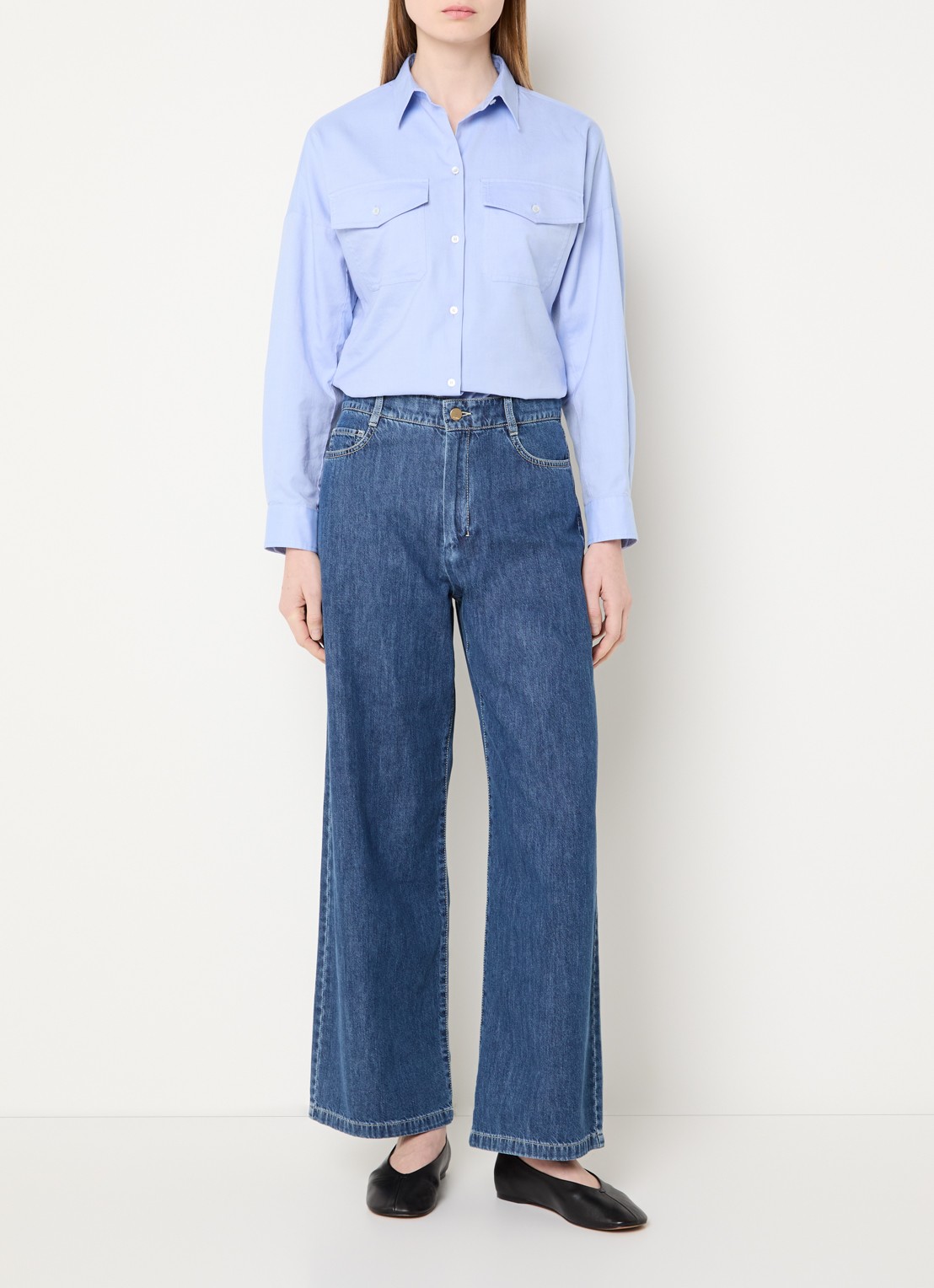 Max Mara Pesi blouse met borstzakken - voorkant 3 lichtblauw