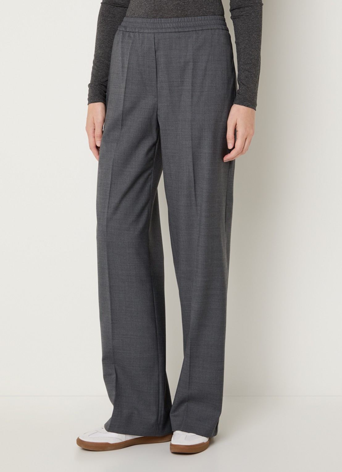 Max Mara Petra high waist straight fit pantalon in scheerwolblend - detail donkergrijs