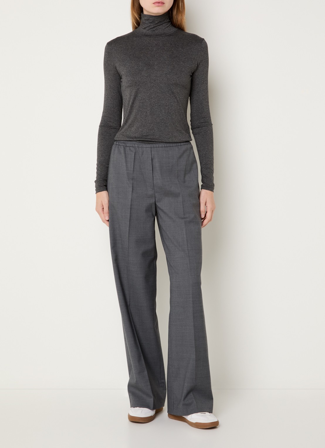 Max Mara Petra high waist straight fit pantalon in scheerwolblend - voorkant 4 donkergrijs