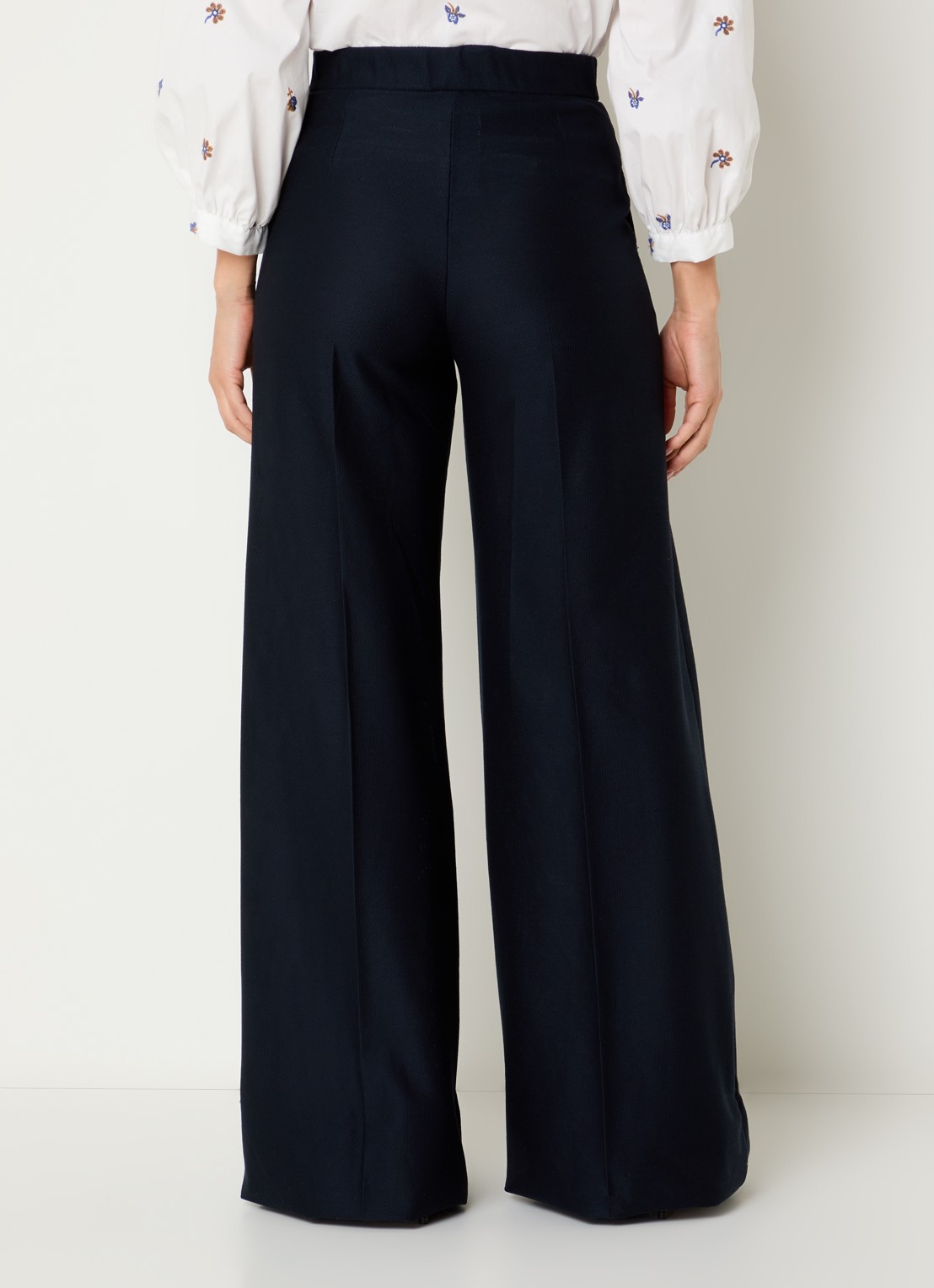 Max Mara Pinza high waist wide fit pantalon van piqué katoen - achterkant donkerblauw
