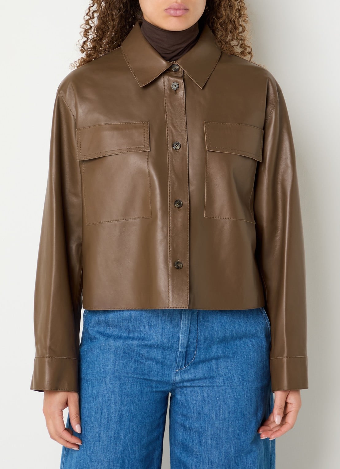 Max Mara Piovra jack van lamsleer met klepzakken - detail 2 bruin