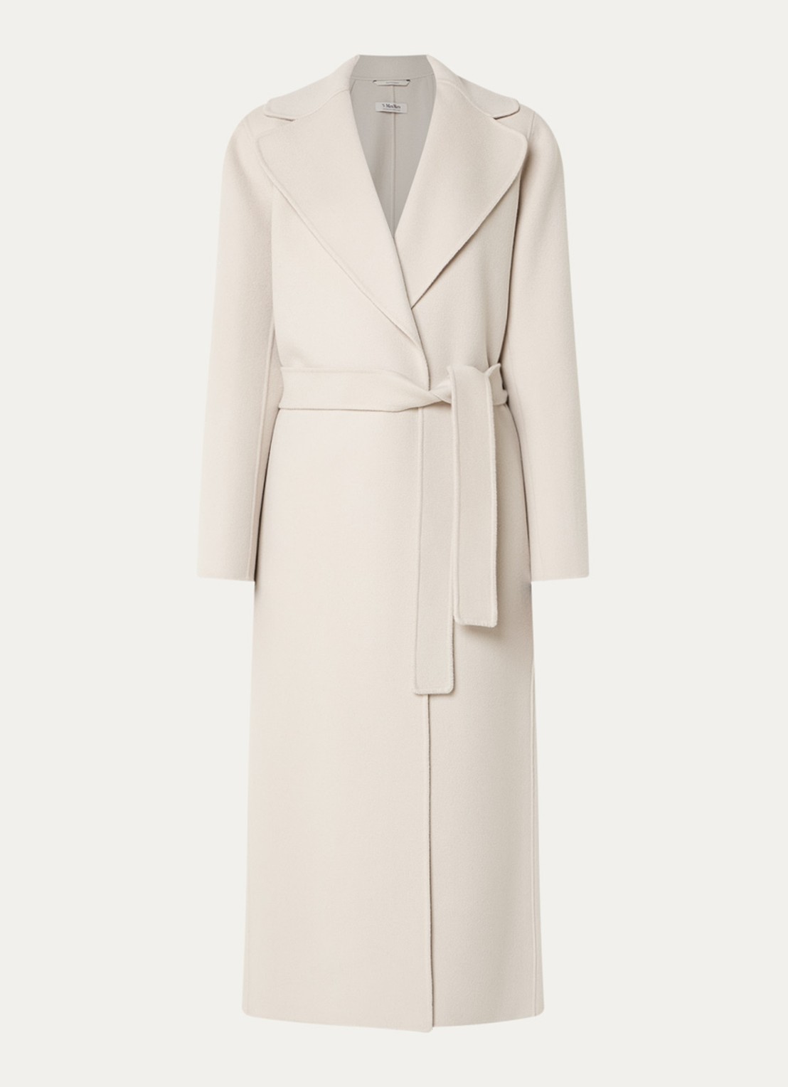 Max Mara Poldo mantel van scheerwol met steekzakken en strikceintuur - voorkant 3 creme