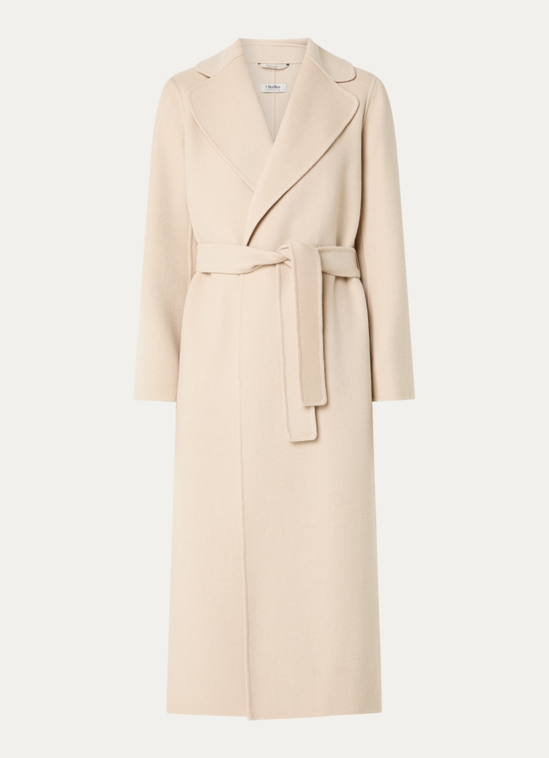 Max Mara Poldo mantel van scheerwol met steekzakken en strikceintuur - voorkant 2 creme