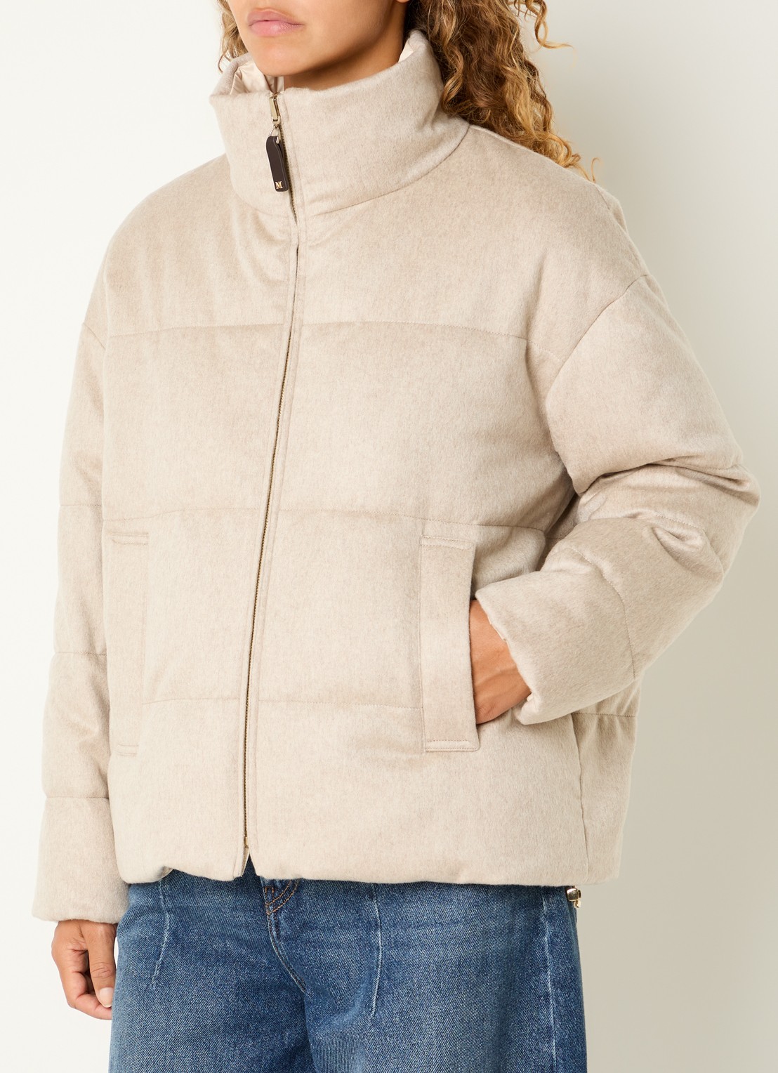 Max Mara Pufferjack van kasjmier - detail beige