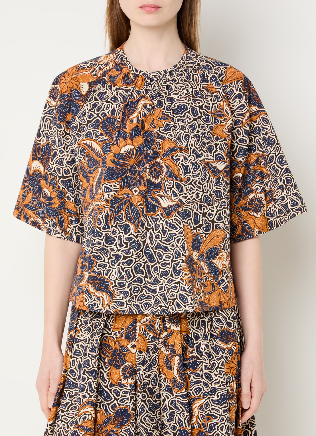 Max Mara Quaglia tuniek met bloemenprint - detail 2 donkerblauw