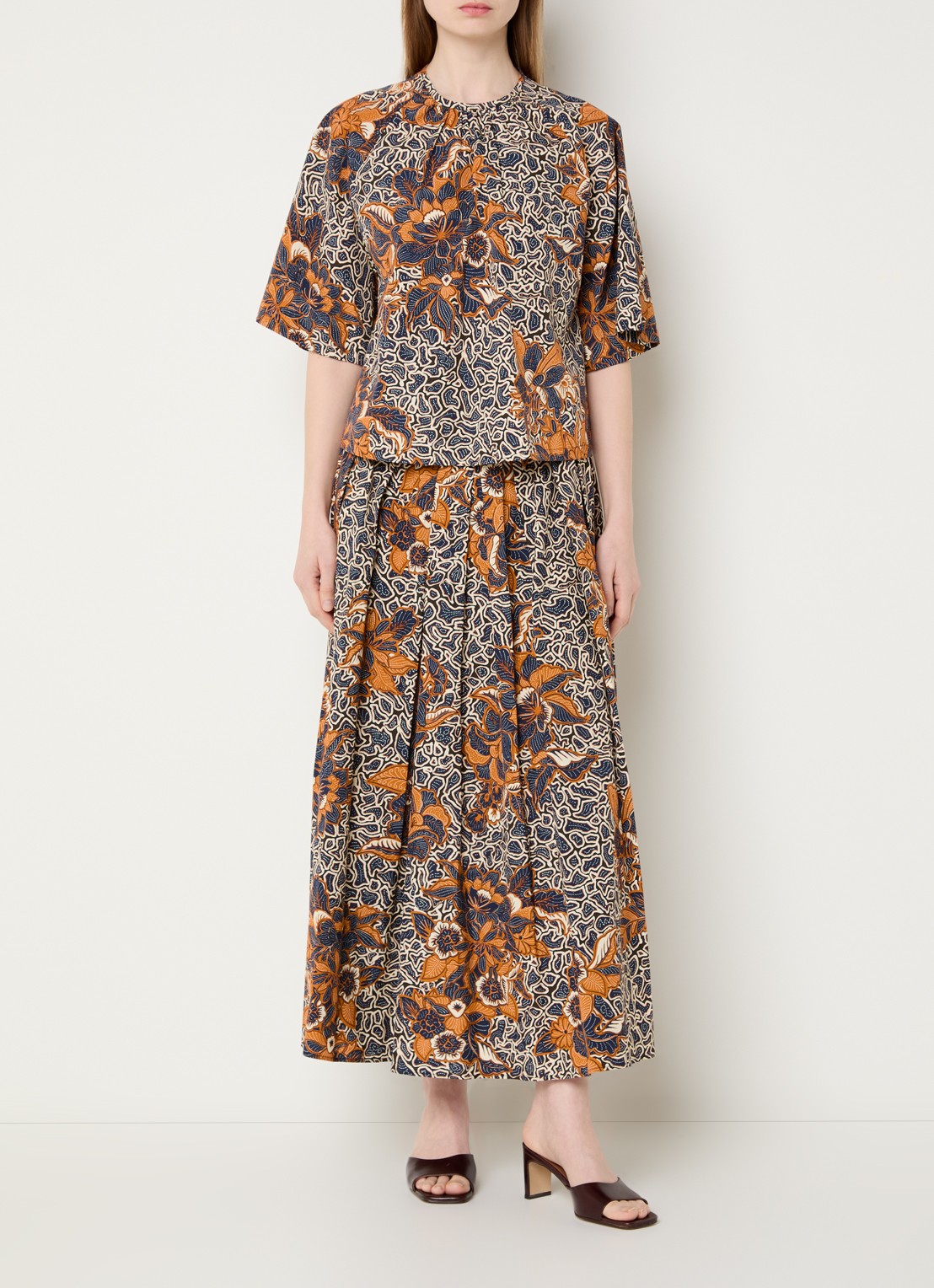 Max Mara Quaglia tuniek met bloemenprint - voorkant 4 donkerblauw