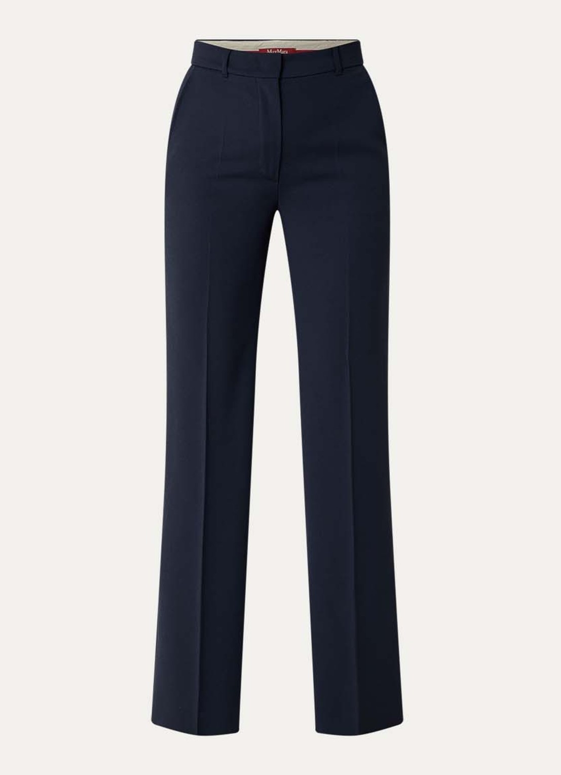 Max Mara Quasar high waist straight fit pantalon van scheerwol met persplooi - voorkant 3 donkerblauw