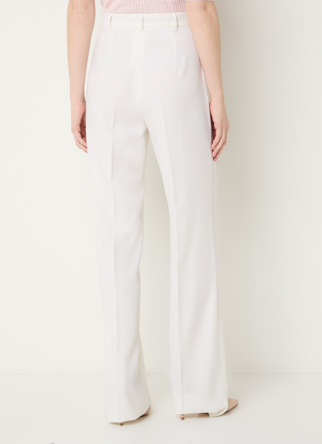 Max Mara Quasar high waist straight fit pantalon van scheerwol met persplooi - achterkant wit