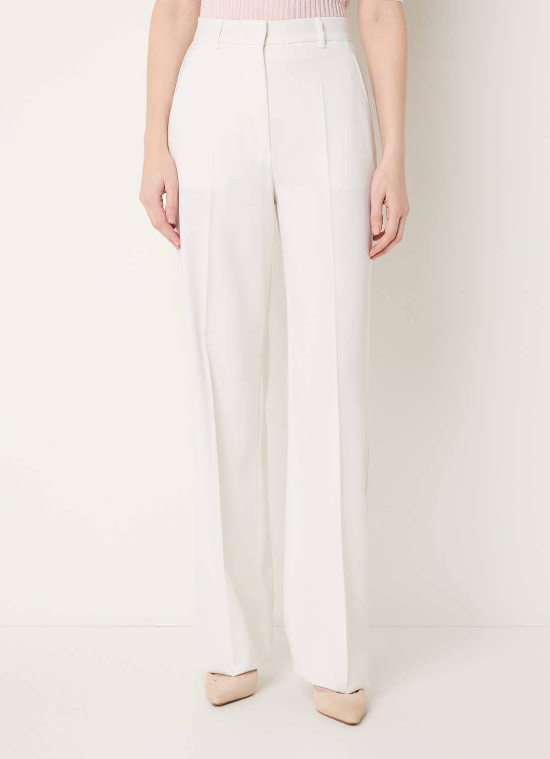 Max Mara Quasar high waist straight fit pantalon van scheerwol met persplooi - detail 2 wit