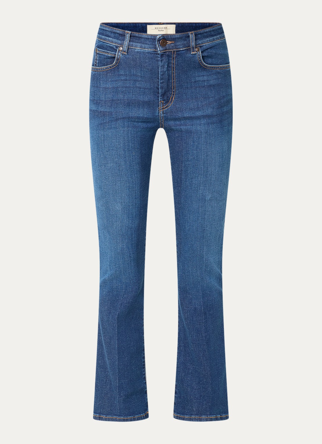 Max Mara Rapallo mid waist flared cropped jeans met stretch - voorkant 2 indigo