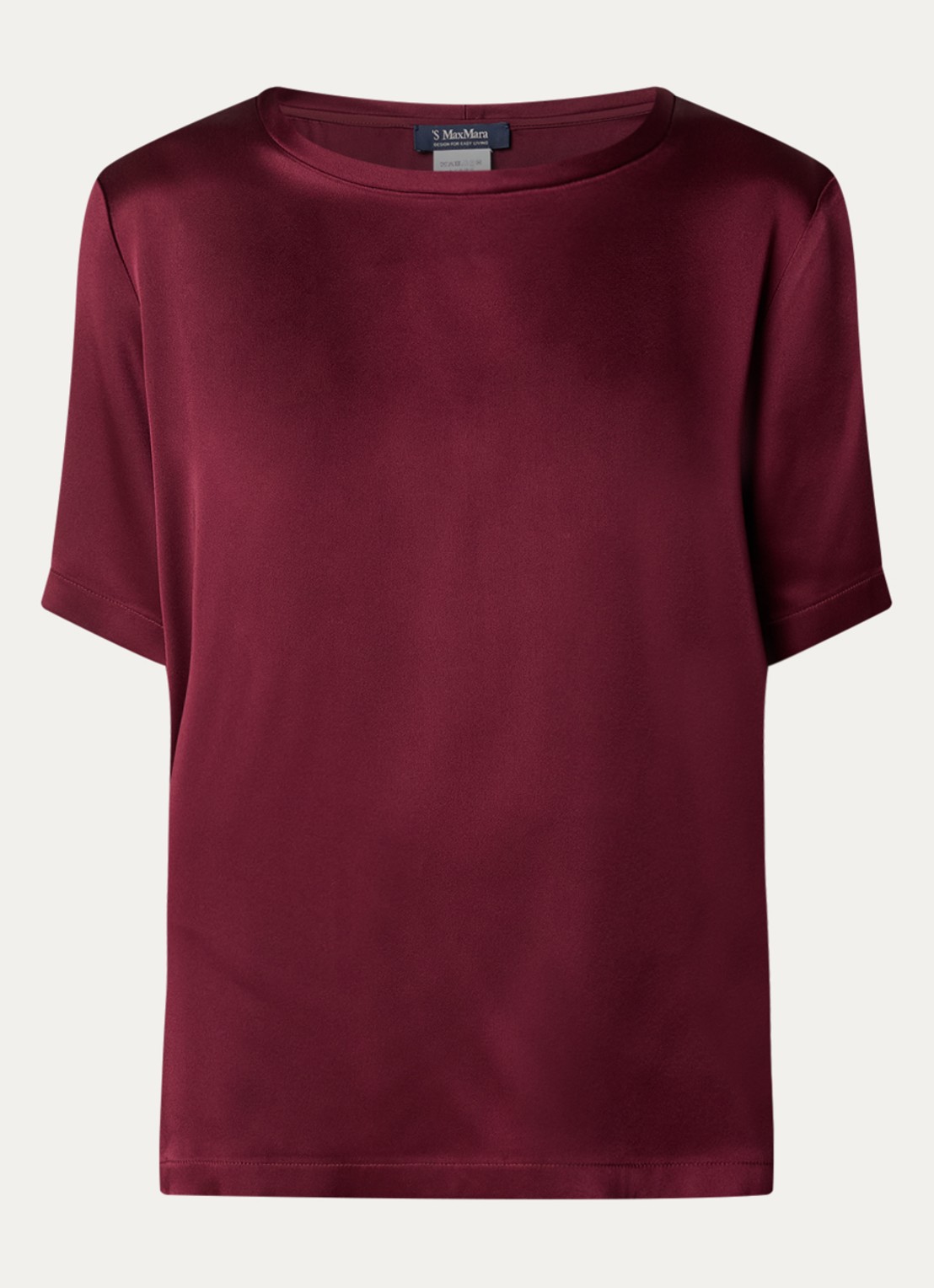 Max Mara Rebecca T-shirt van satijn - voorkant 2 bordeauxrood