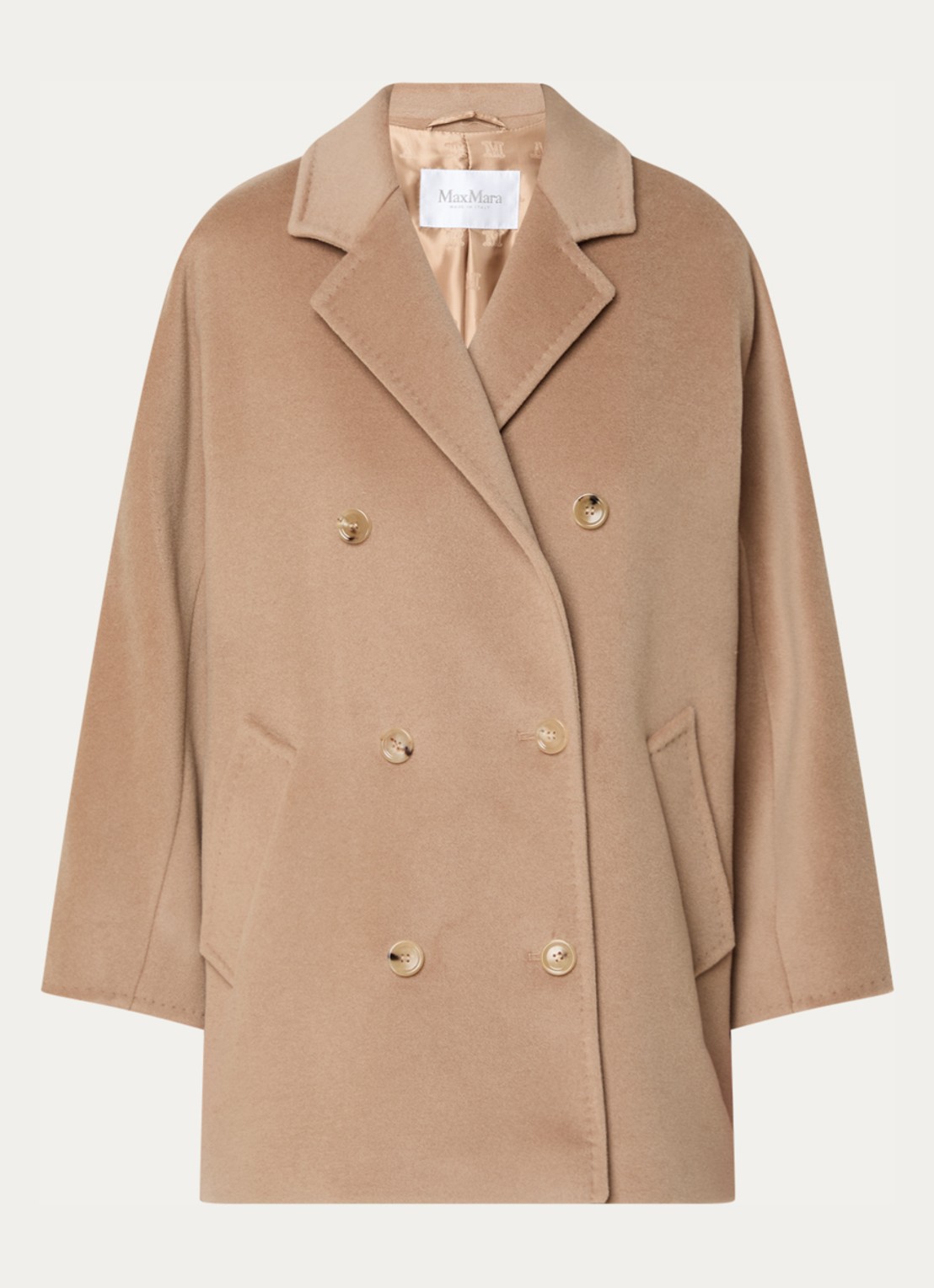 Max Mara Rebus double-breasted mantel in kasjmierblend met steekzakken - voorkant 3 camel