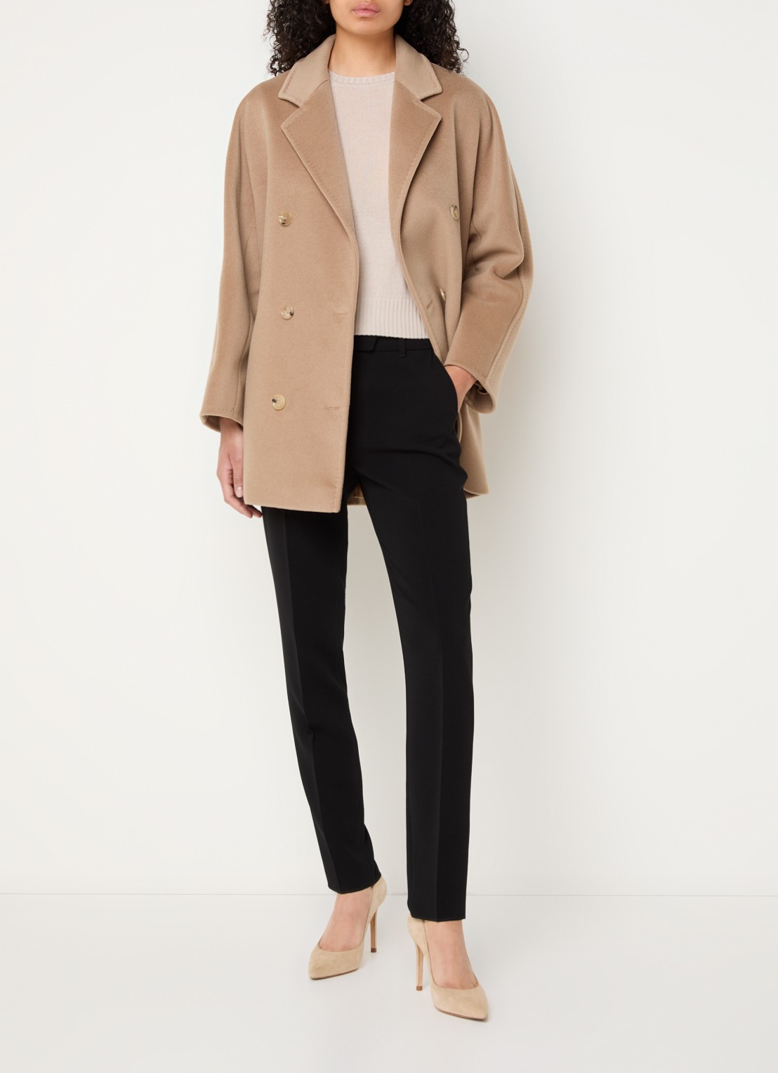 Max Mara Rebus double-breasted mantel in kasjmierblend met steekzakken - voorkant 4 camel