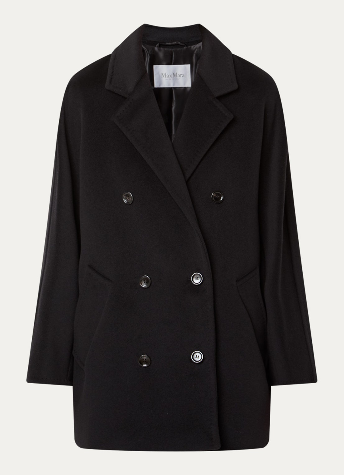 Max Mara Rebus double-breasted mantel in kasjmierblend - voorkant zwart
