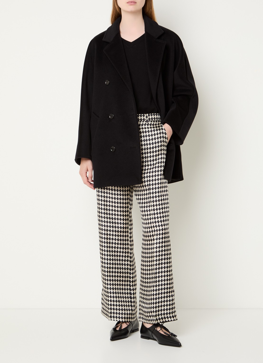 Max Mara Rebus double-breasted mantel in kasjmierblend - voorkant 2 zwart