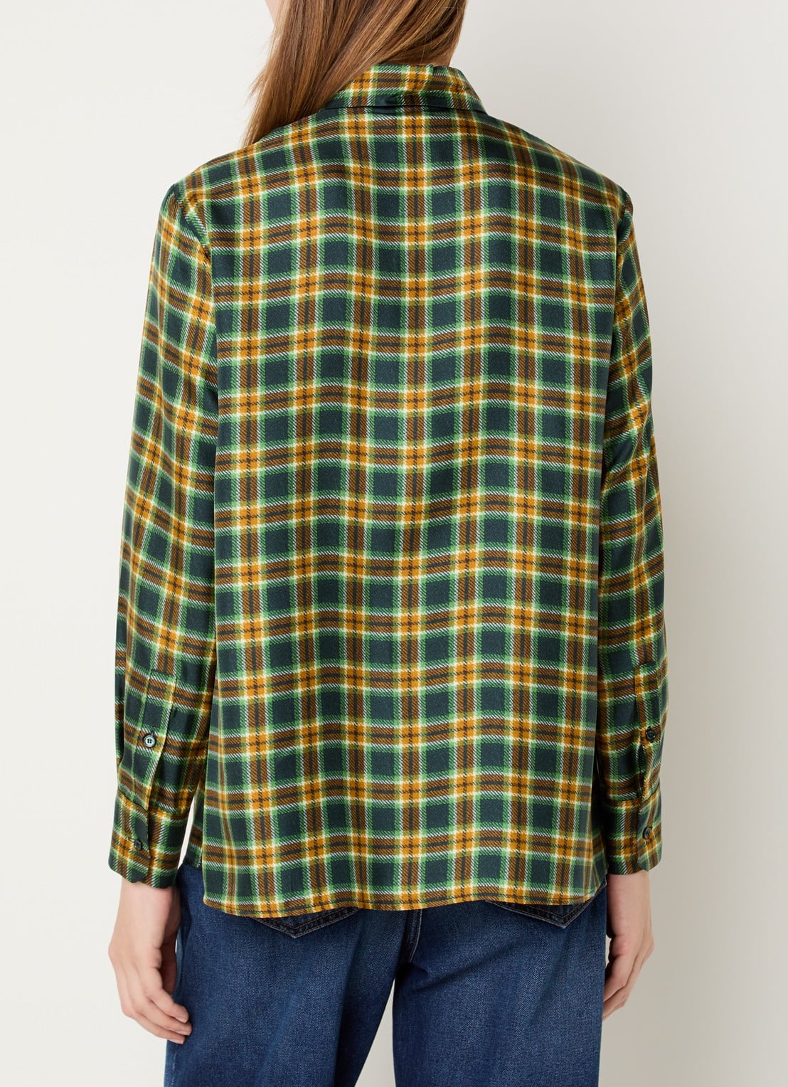 Max Mara Rete blouse van zijde met ruitdessin - achterkant 4 kiwigroen