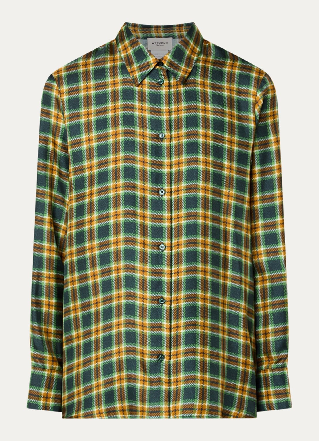 Max Mara Rete blouse van zijde met ruitdessin - voorkant kiwigroen