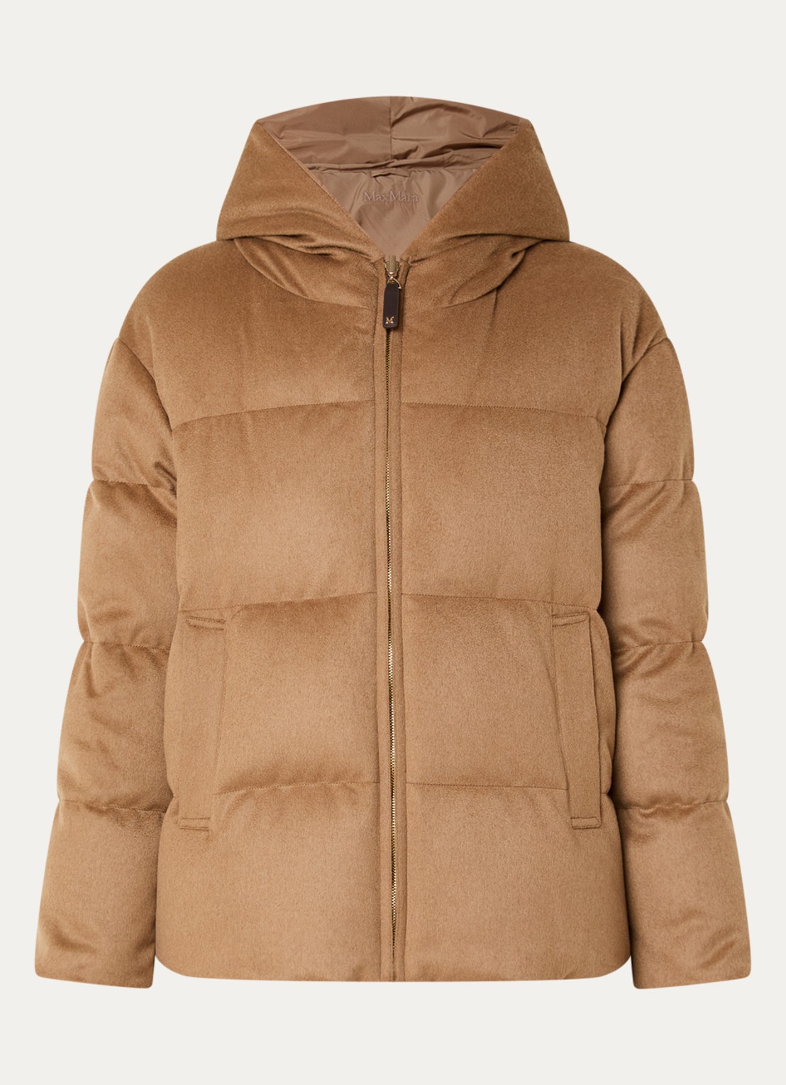 Max Mara Reversible pufferjack met capuchon - voorkant 3 camel
