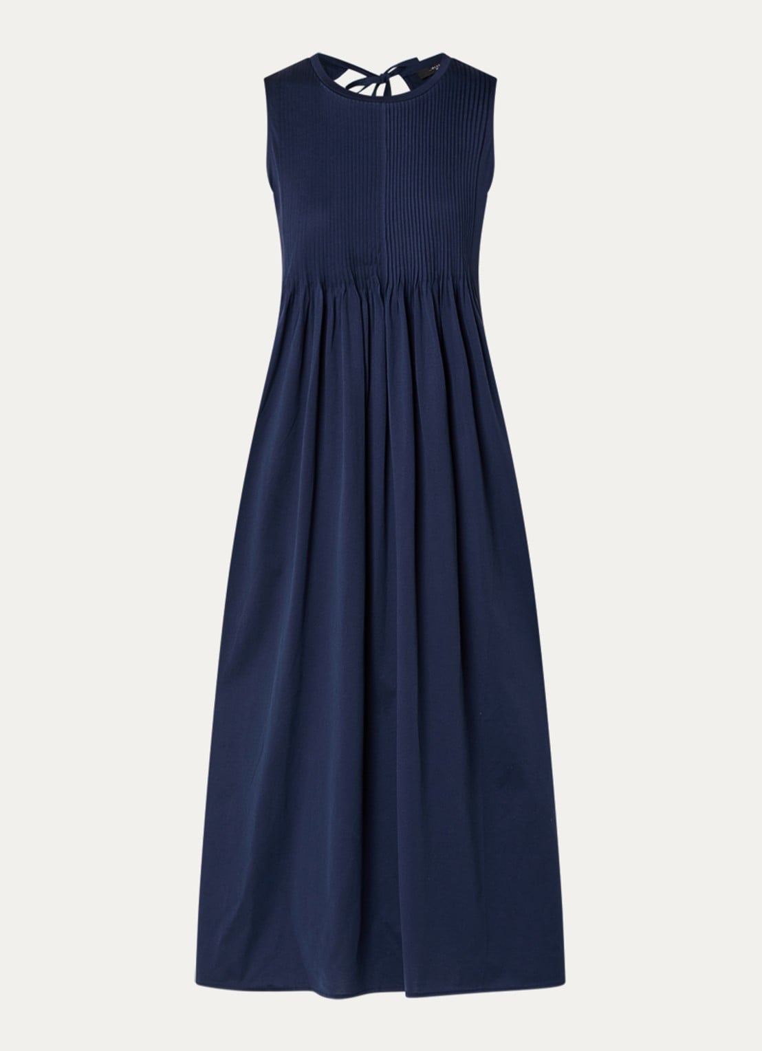 Max Mara Ricordo midi jurk met smockwerk - voorkant donkerblauw