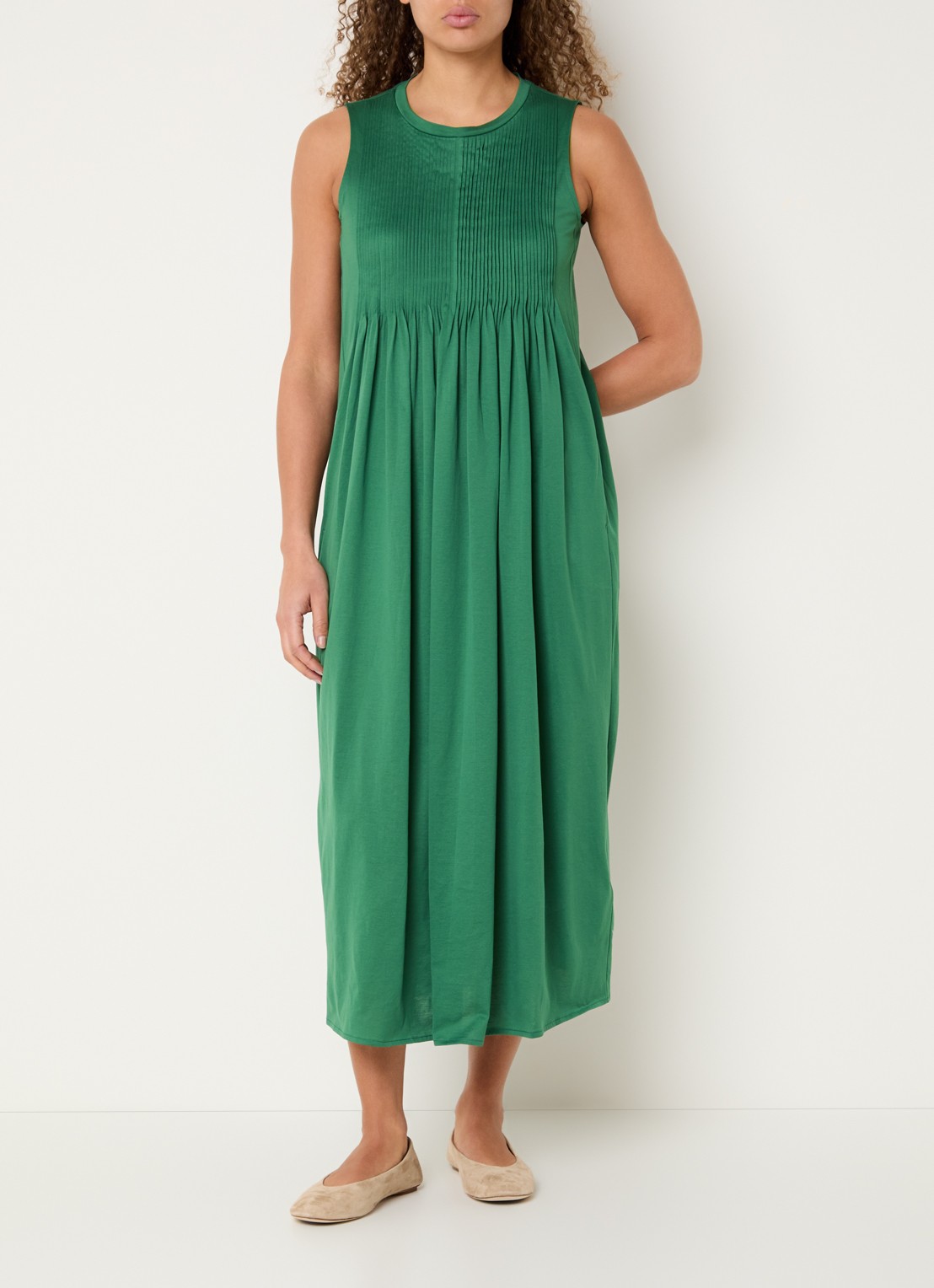 Max Mara Ricordo midi jurk met smockwerk - detail 2 donkergroen