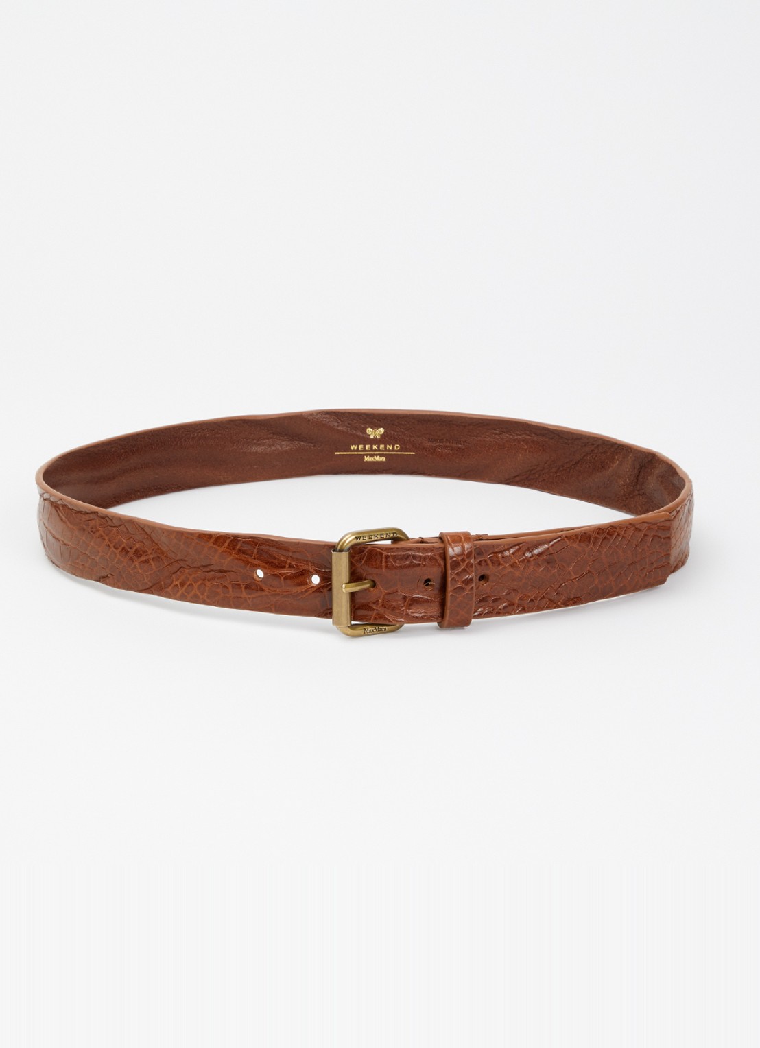Max Mara Riem van leer met crocostructuur - voorkant oranjebruin