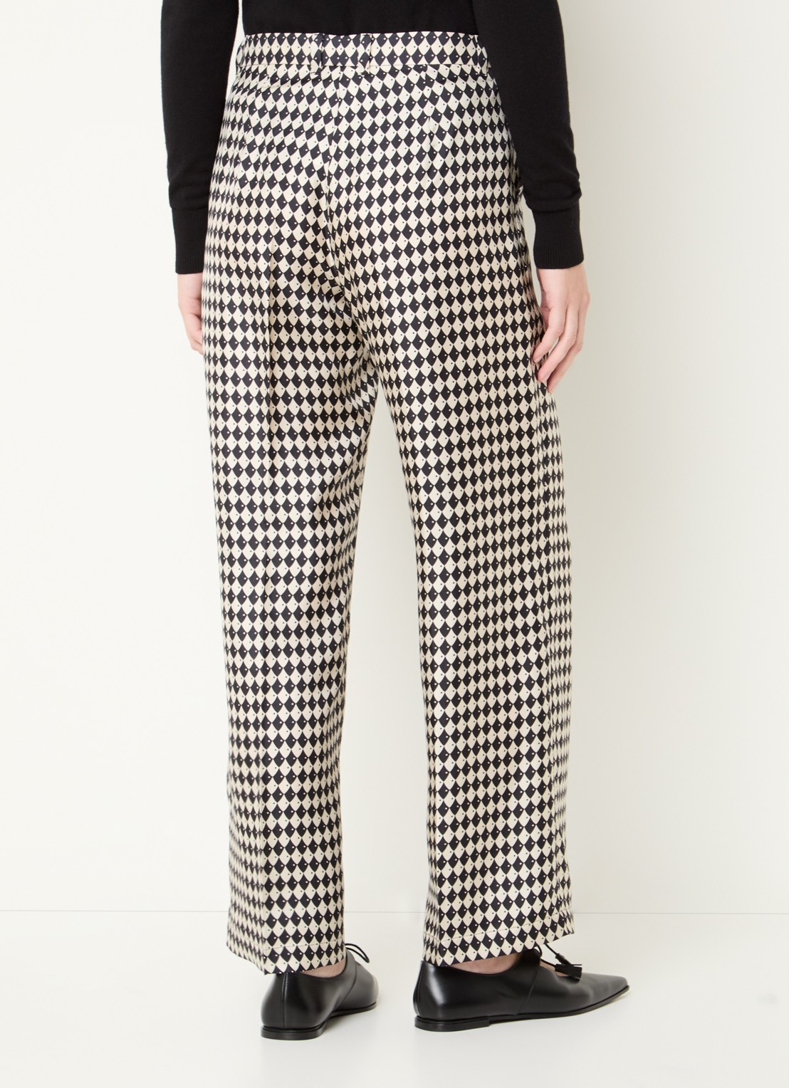 Max Mara Rieti high waist straight fit pantalon van zijde met print - achterkant donkerblauw