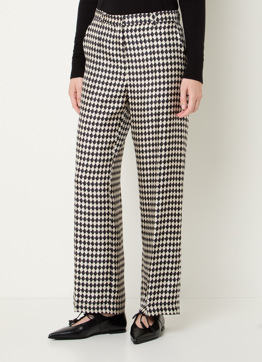 Max Mara Rieti high waist straight fit pantalon van zijde met print - detail 4 donkerblauw