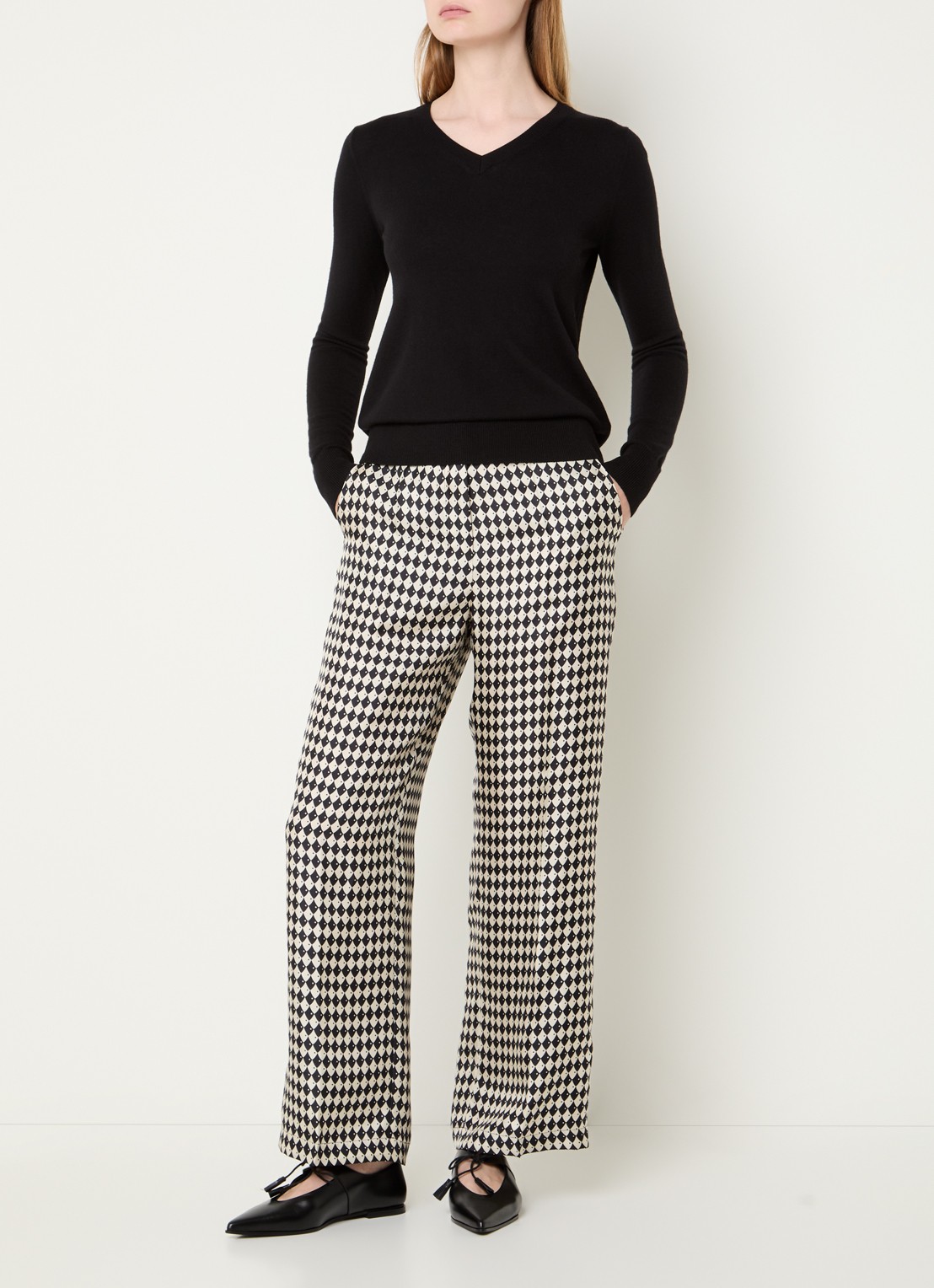 Max Mara Rieti high waist straight fit pantalon van zijde met print - voorkant 3 donkerblauw