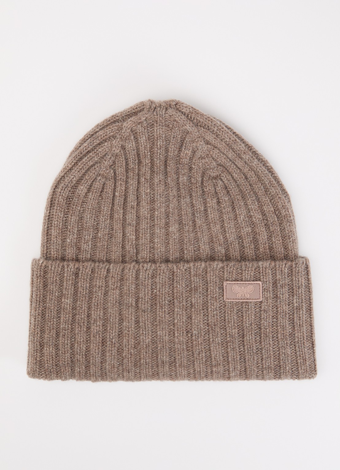 Max Mara Ritmo ribgebreide muts van wol - voorkant donkerbeige