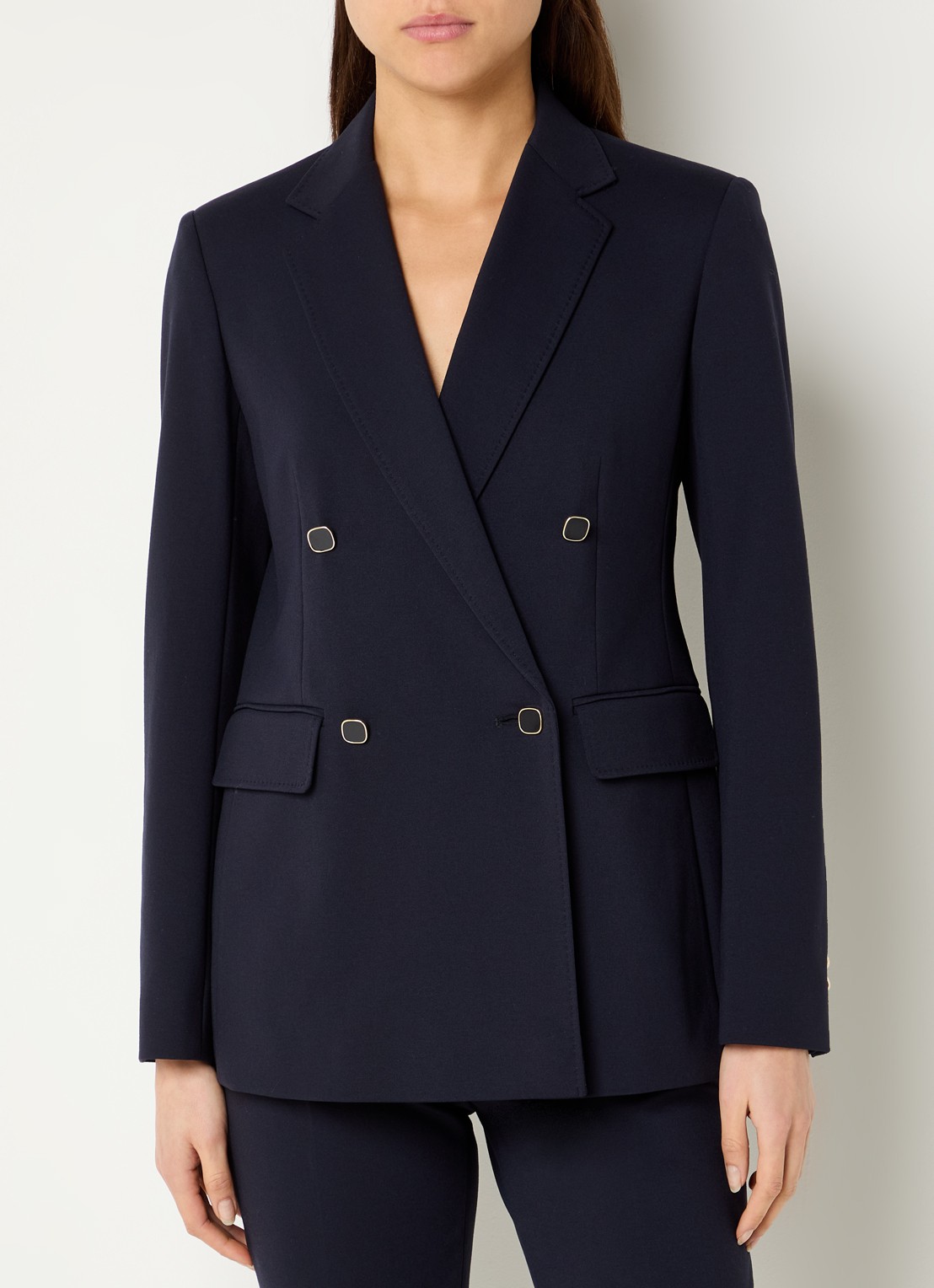 Max Mara Riviera double-breasted blazer van jersey met klepzakken - detail 4 donkerblauw