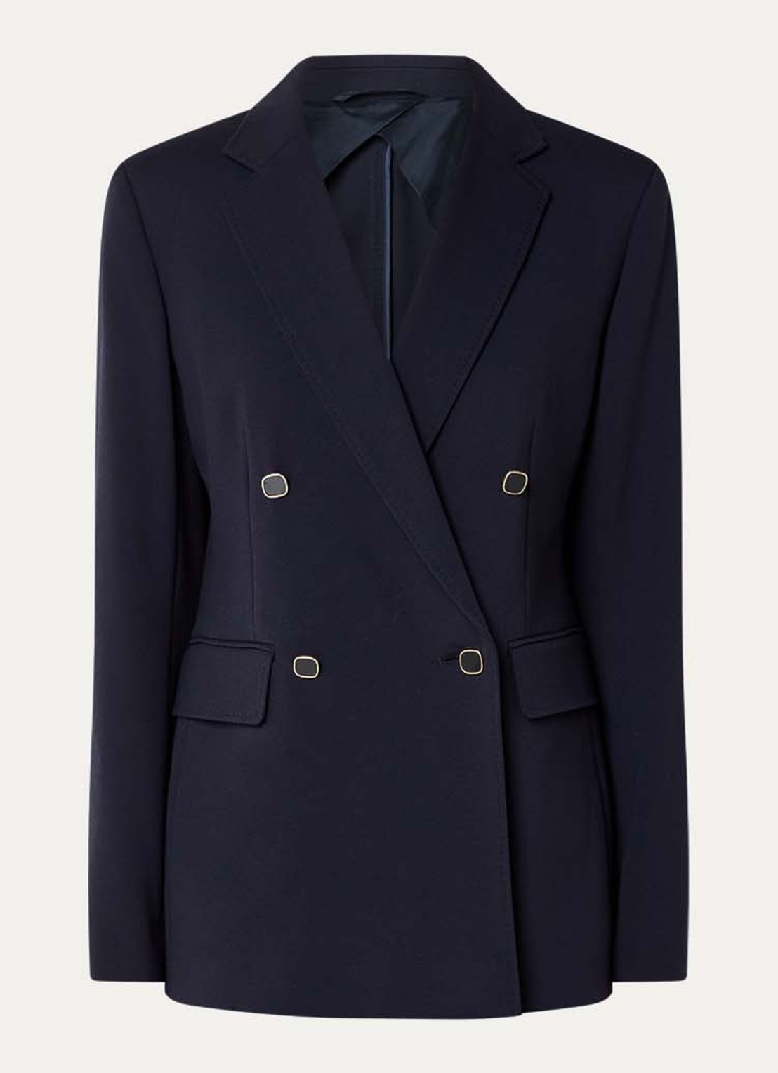 Max Mara Riviera double-breasted blazer van jersey met klepzakken - voorkant donkerblauw