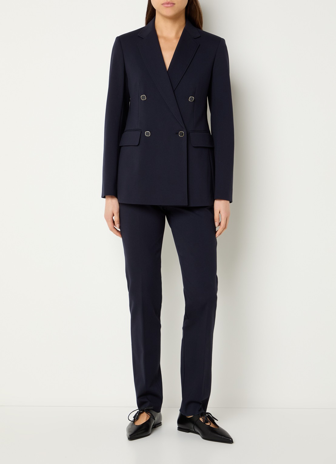 Max Mara Riviera double-breasted blazer van jersey met klepzakken - voorkant 2 donkerblauw