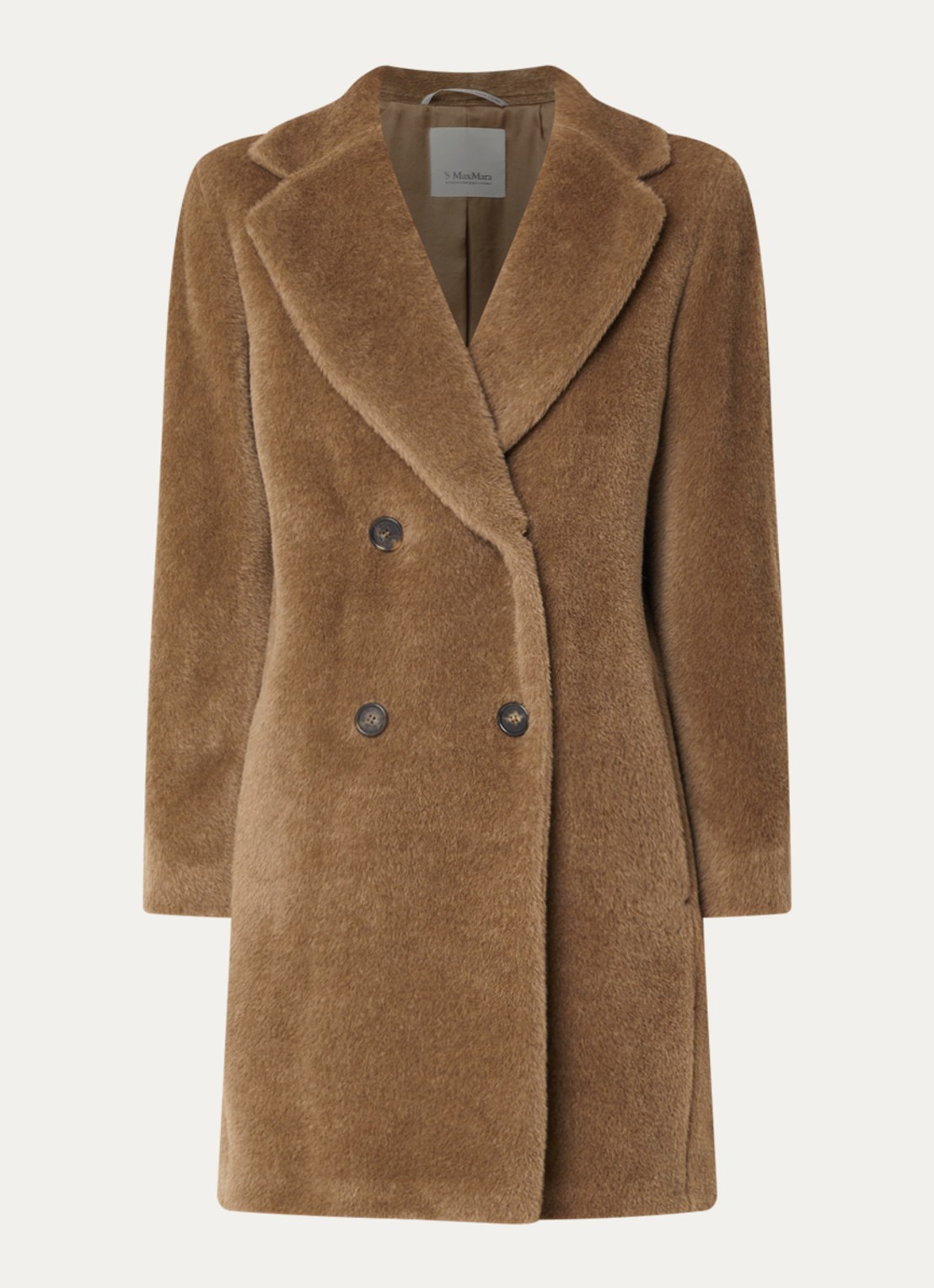 Max Mara Roseto double-breasted mantel in alpaca wolblend met steekzakken - voorkant beige
