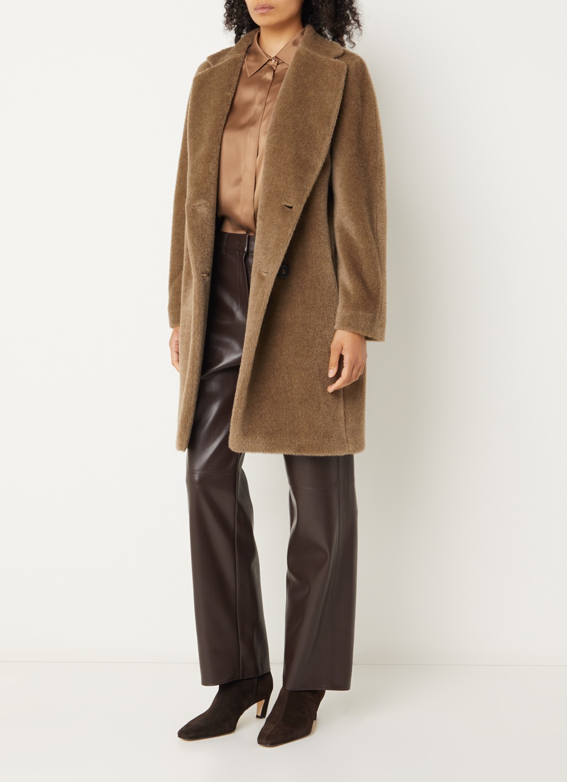 Max Mara Roseto double-breasted mantel in alpaca wolblend met steekzakken - voorkant 2 beige