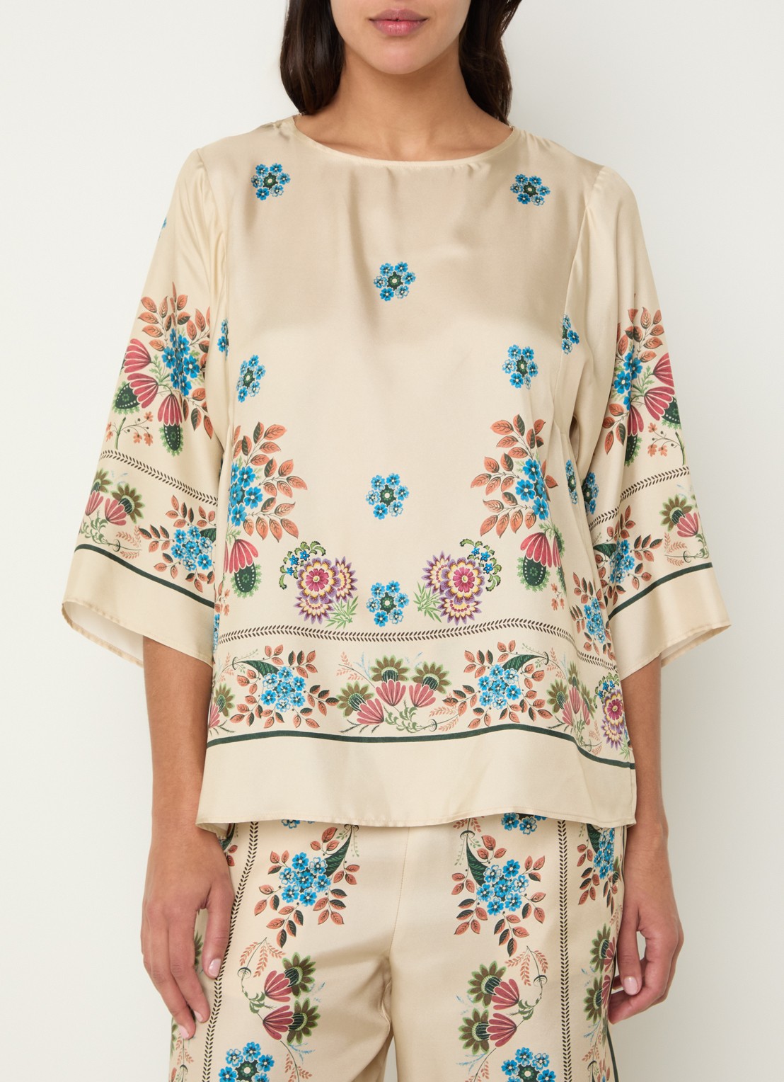 Max Mara Samba tuniek van zijde met print - detail 2 beige