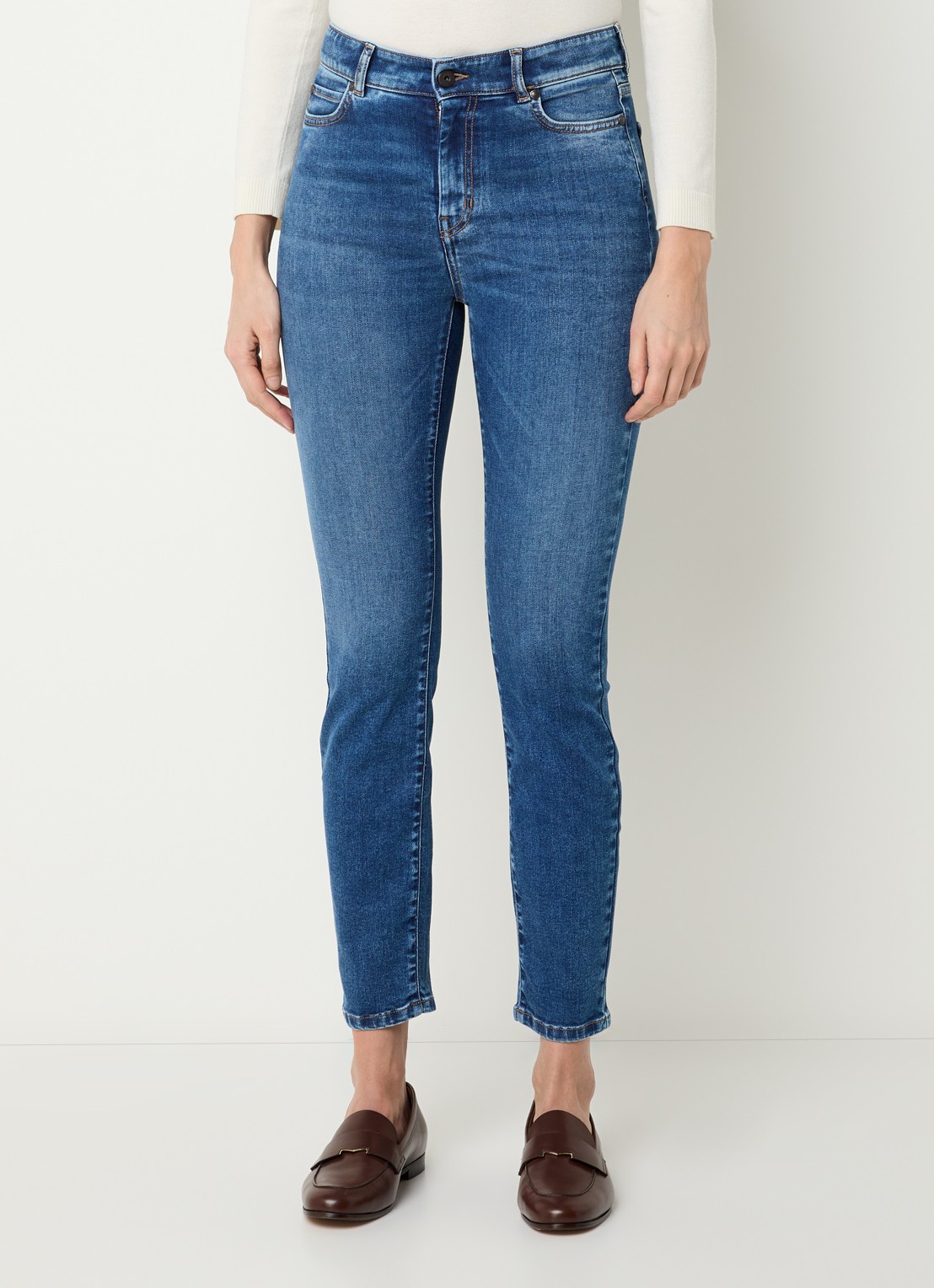 Max Mara Sauna high waist skinny cropped jeans met medium wassing - detail indigo
