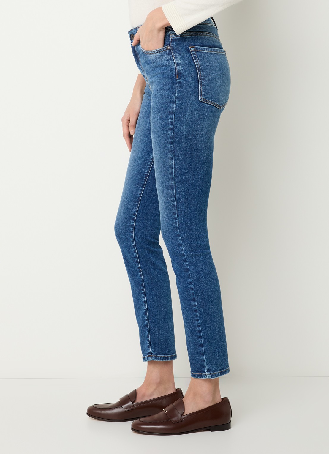 Max Mara Sauna high waist skinny cropped jeans met medium wassing - detail 2 indigo