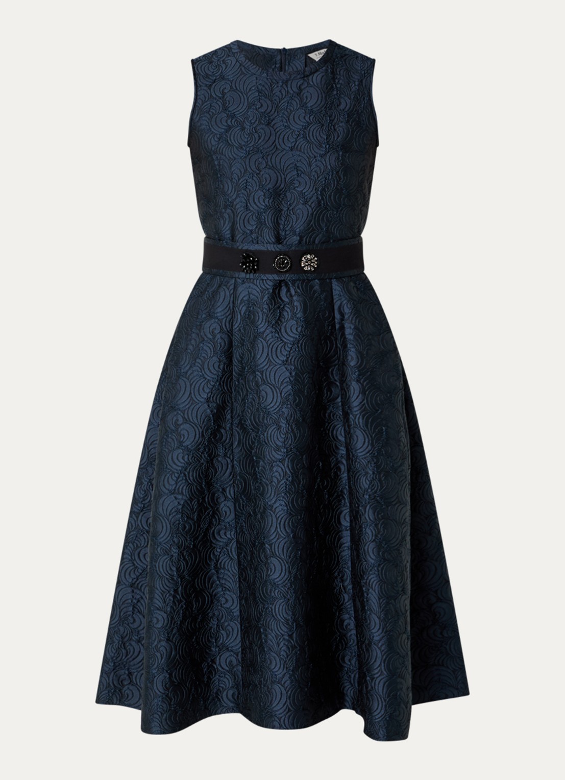 Max Mara Sax midi A-lijn jurk met strikceintuur en jacquard dessin - voorkant 2 donkerblauw