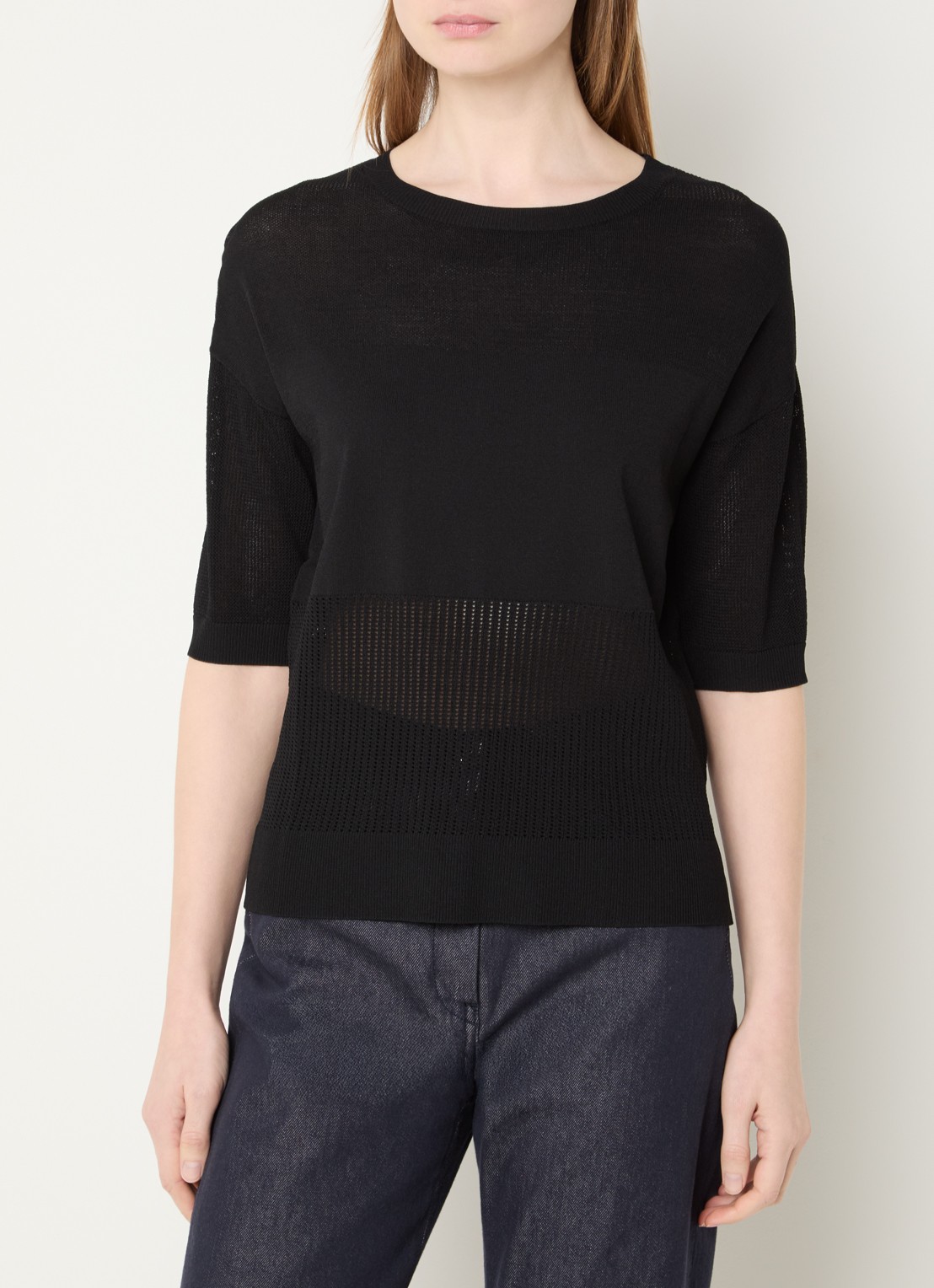 Max Mara Semi-transparante top met boothals - detail zwart