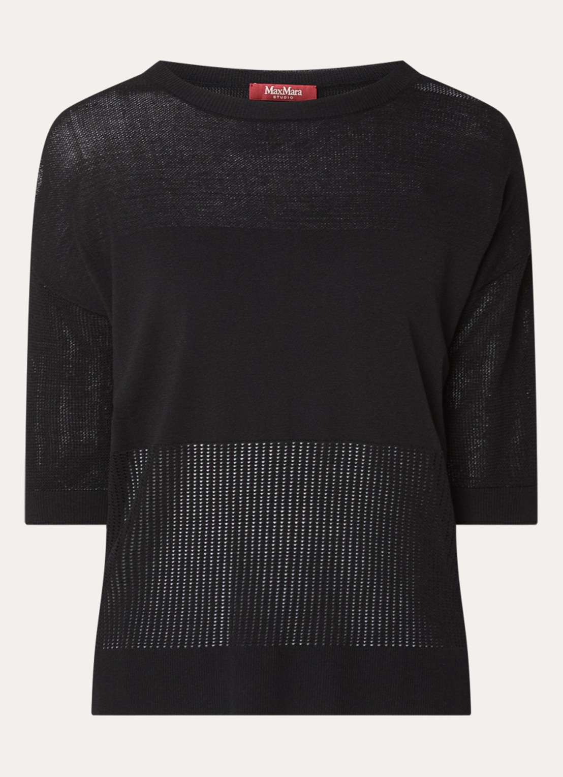 Max Mara Semi-transparante top met boothals - voorkant 3 zwart