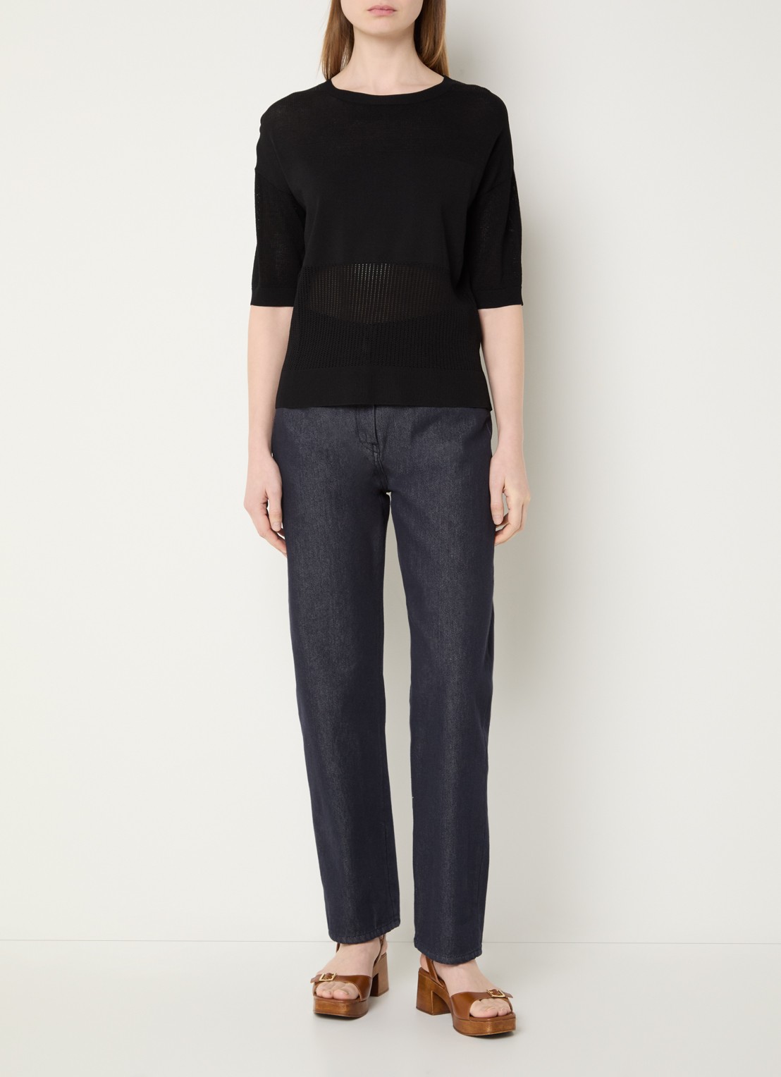 Max Mara Semi-transparante top met boothals - voorkant 4 zwart