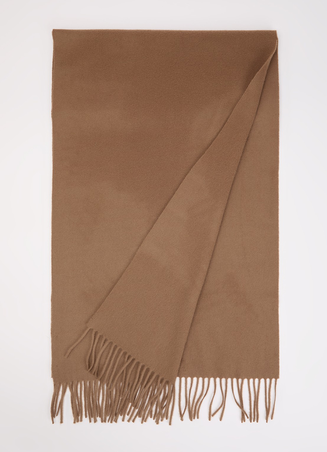 Max Mara Sjaal in kasjmierblend met franjes 180 x 50 cm - voorkant 3 bruin