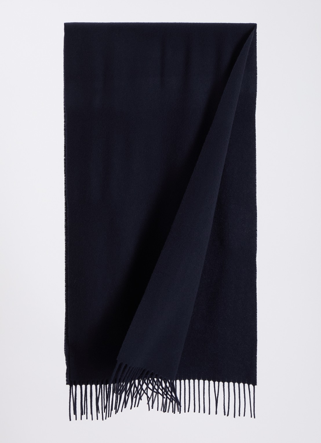 Max Mara Sjaal van wol met franjes 180 x 50 cm - detail 2 donkerblauw