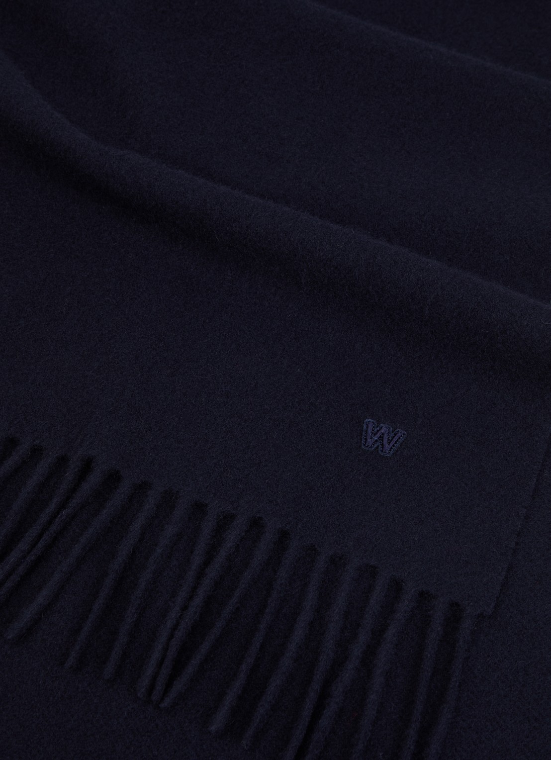 Max Mara Sjaal van wol met franjes 180 x 50 cm - detail 3 donkerblauw