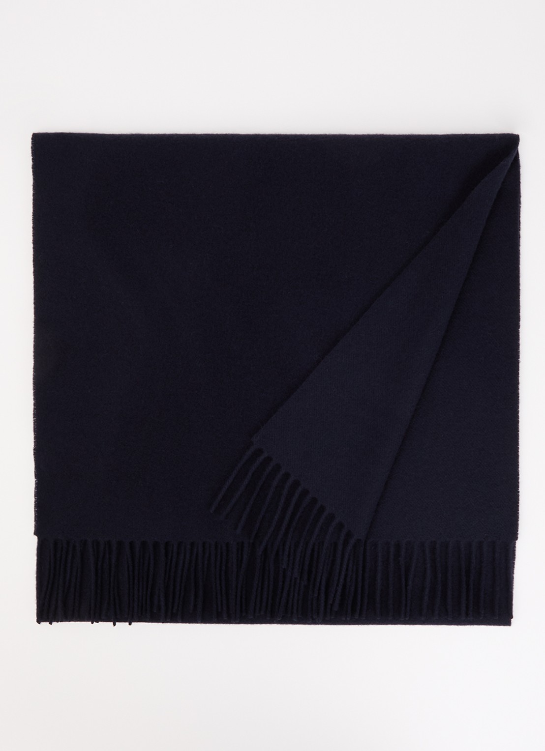 Max Mara Sjaal van wol met franjes 180 x 50 cm - voorkant donkerblauw